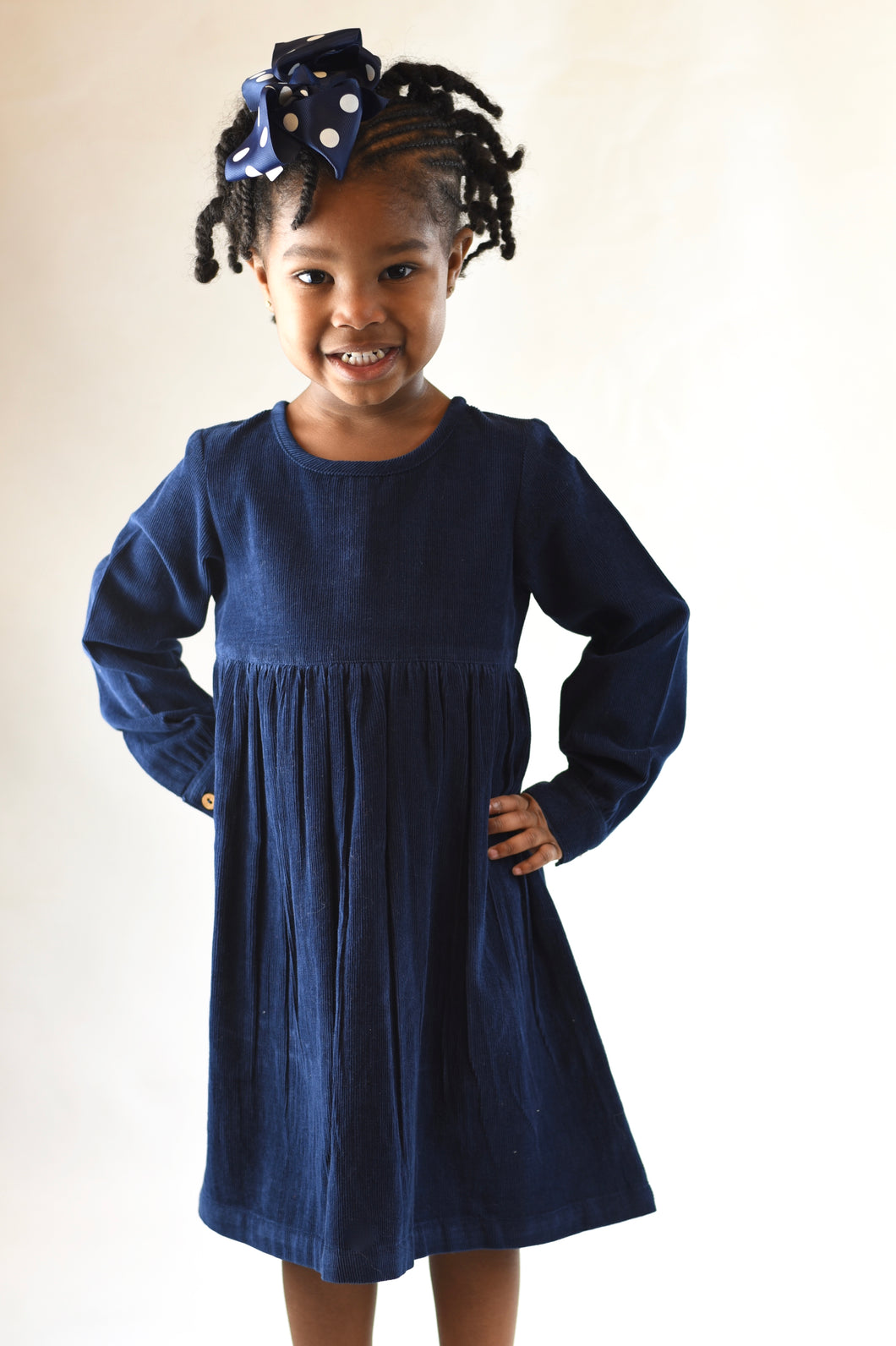 Corduroy Empire Waist Dress - Navy – Yo ...